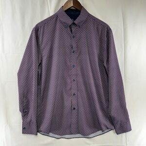 CON.STRUCT Button Down Mens Medium Navy Red Slim‎ Fit Performance Stretch Shirt